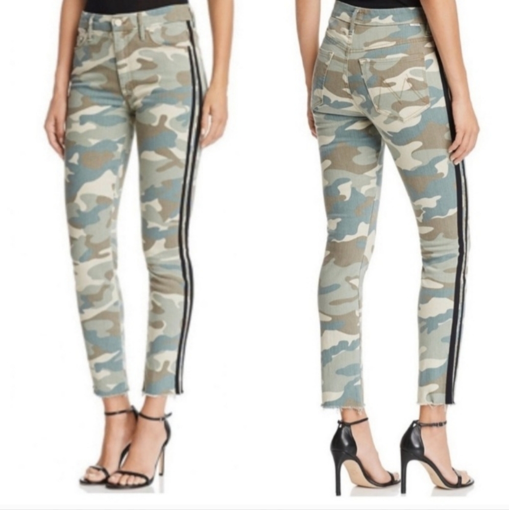 Mother Camo Camoflage High Waisted Looker Ankle Fray Denim Jean 25 Side Stripe